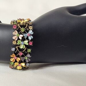 Beautiful Summer Brass Plate Crystal Enamel Colorfull Floral Women Bracelet NWOT